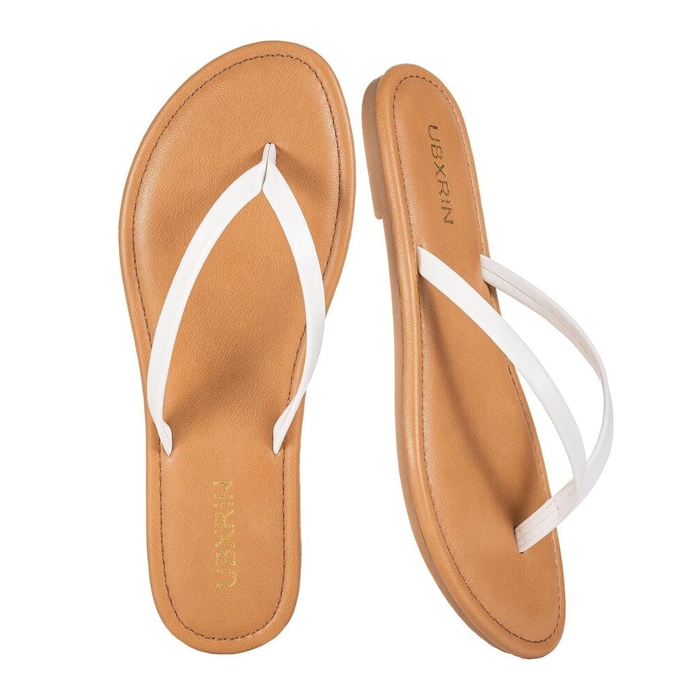 Memory Foam Flip Flops for Women Vegan Leather Summer Beach Thong Flat